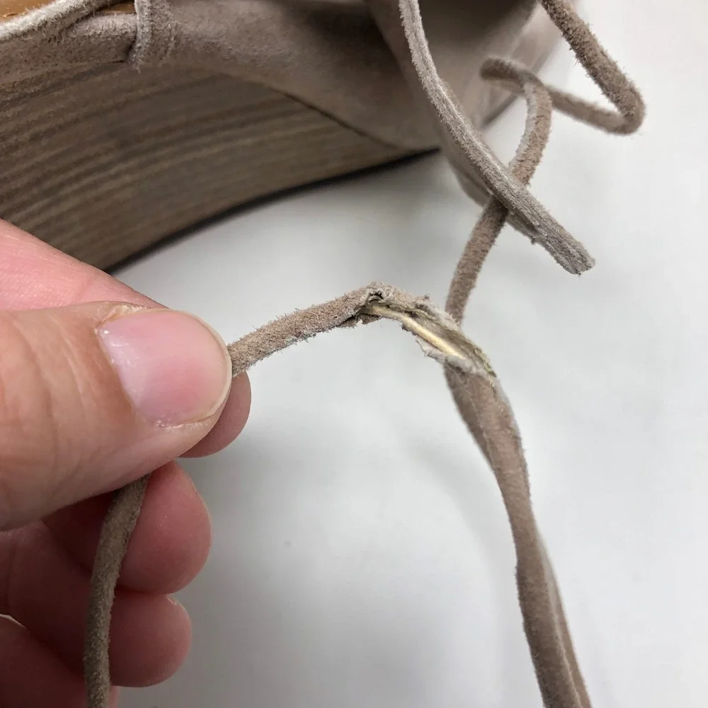 Aquazzura Belgravia Wedge Sandal Women 40 US 10 Taupe Suede Lace Up Cutout Italy